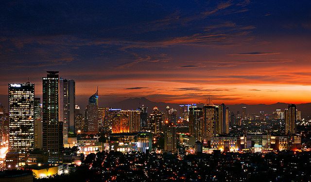 Jakarta business district skyline at night