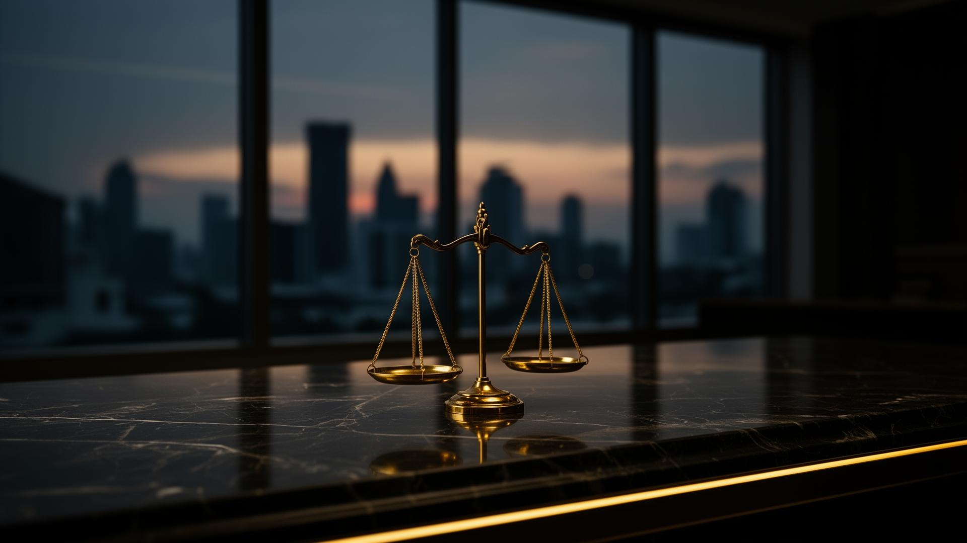 Scales of justice in a Jakarta law firm office