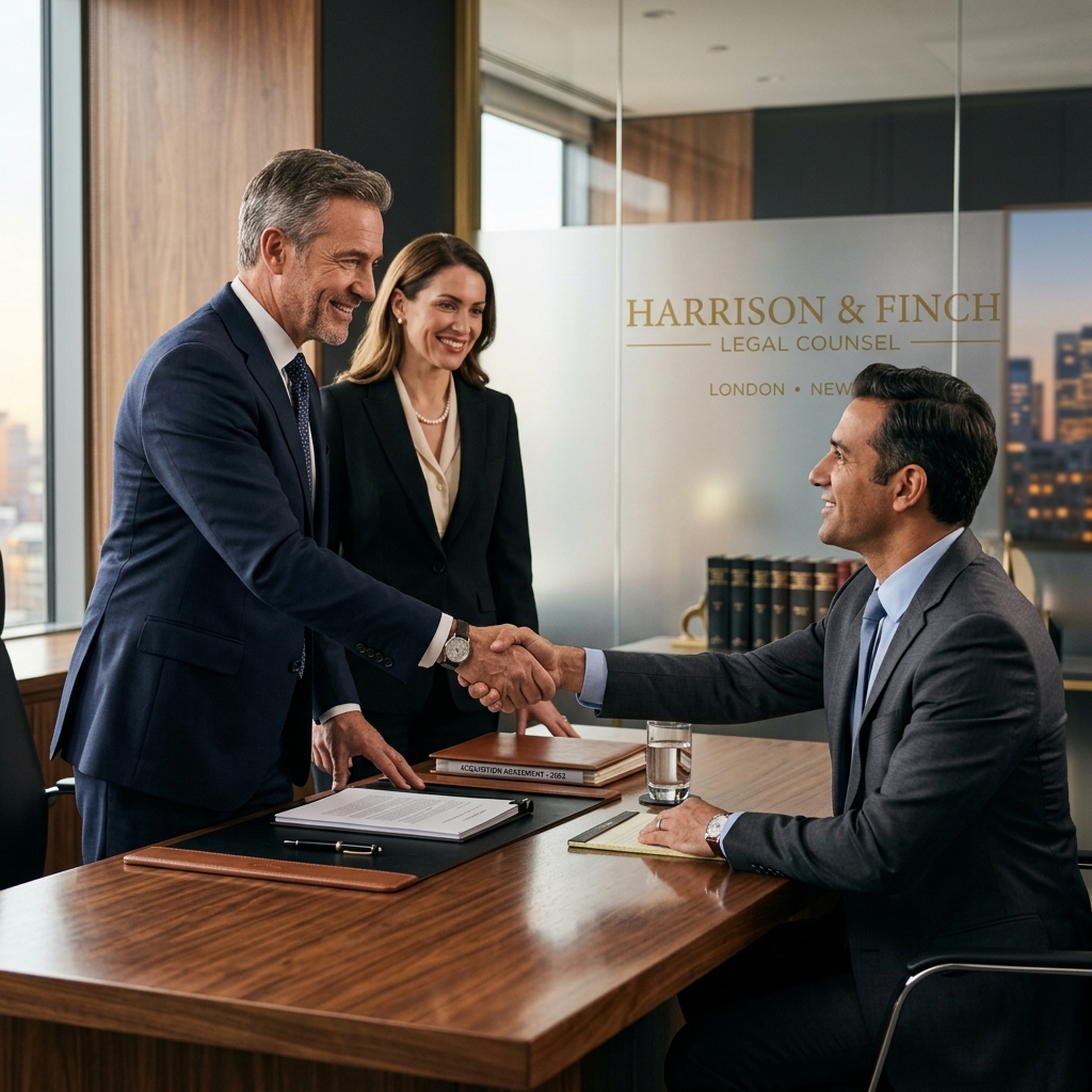 Corporate Lawyers shaking hands with client